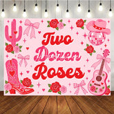 Aperturee - Aperturee Pink Western Country Two Dozen Roses Birthday Backdrop featuring Cowboy Hat Disco Ball and Guitar