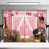 Aperturee - Aperturee Pink Western Cowboy Farm Happy Birthday Backdrop