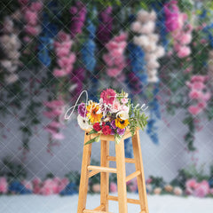 Aperturee - Aperturee Pink White Blue Vine Floral Photography Backdrop