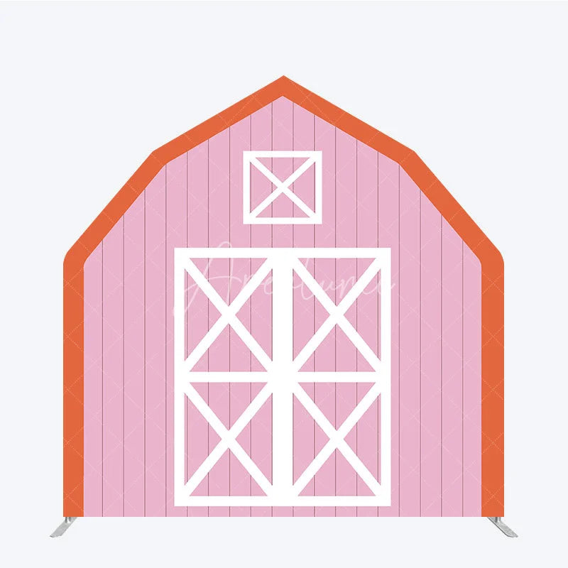 Aperturee - Aperturee Pink White Farm Barn Door Arch Party Decor Backdrop