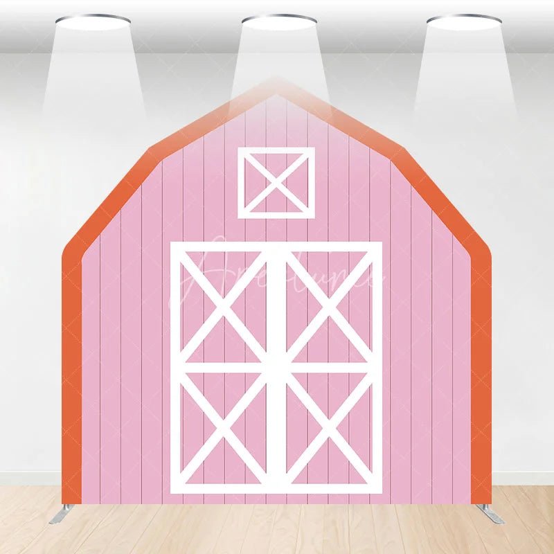 Aperturee - Aperturee Pink White Farm Barn Door Arch Party Decor Backdrop
