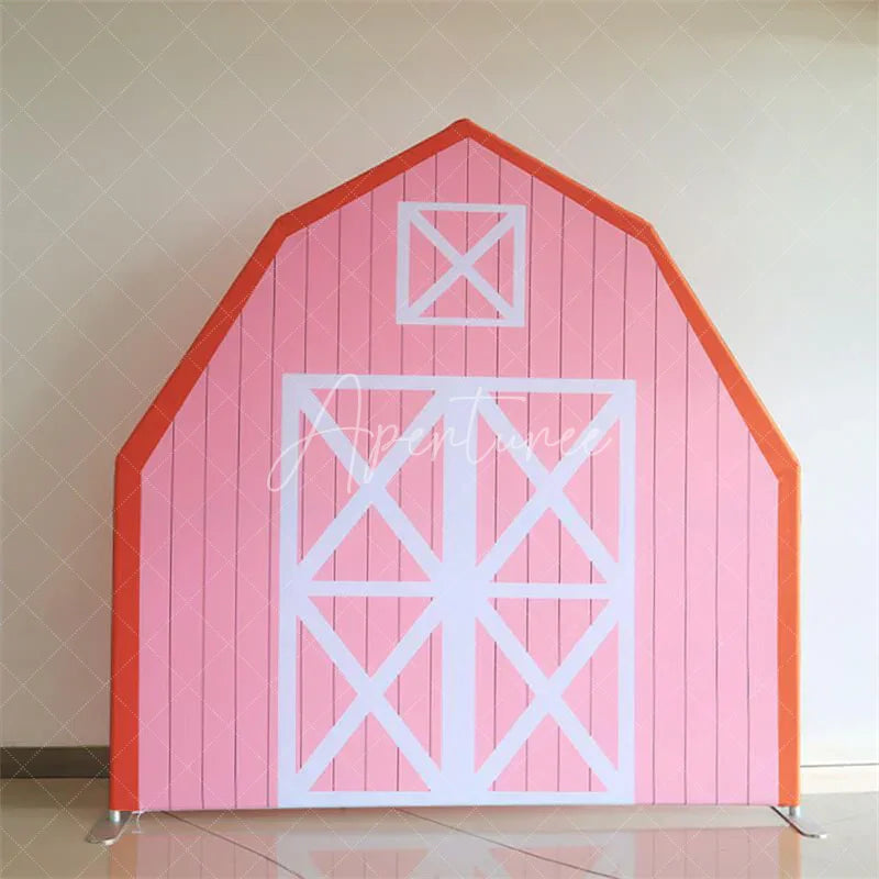 Aperturee - Aperturee Pink White Farm Barn Door Arch Party Decor Backdrop