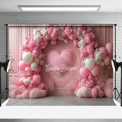 Aperturee - Aperturee Pink White Floral Balloon Valentines Day Backdrop