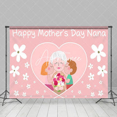 Aperturee - Aperturee Pink White Floral Family Happy Mothers Day Backdrop