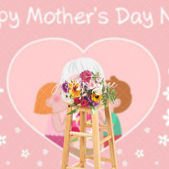 Aperturee - Aperturee Pink White Floral Family Happy Mothers Day Backdrop
