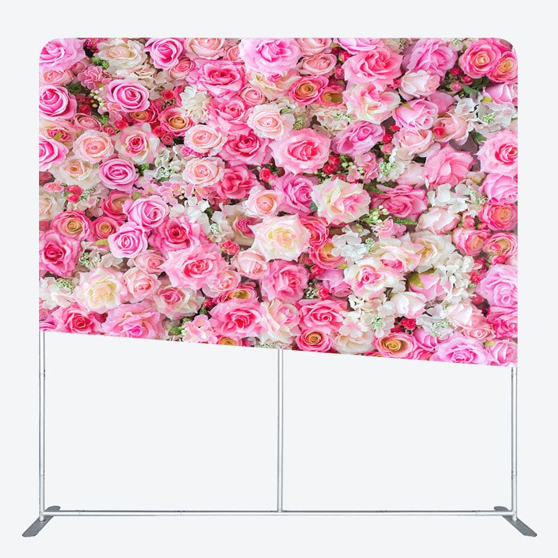 Aperturee - Aperturee Pink White Floral Romantic Square Tension Backdrop