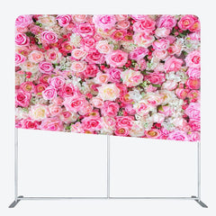 Aperturee - Aperturee Pink White Floral Romantic Square Tension Backdrop