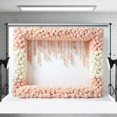 Aperturee - Aperturee Pink White Peach Floral Frame Wedding Photo Backdrop