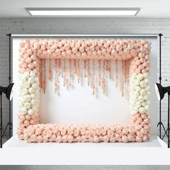 Aperturee - Aperturee Pink White Peach Floral Frame Wedding Photo Backdrop