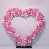 Aperturee - Aperturee Pink White Rose Heart Shape Artificial Flower Wall