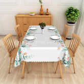 Aperturee - Aperturee Pink Wildflower and Green Leaf Border Rectangle Tablecloth Watercolor Floral Table Cover Spring Party Decor