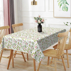 Aperturee - Aperturee Pink Wildflower Rectangle Tablecloth Small Ditsy Floral Green Leaves Spring Summer Dining Table Cover Kitchen Decor