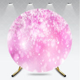 Aperturee - Aperturee Pink Winter Wonderland Round Backdrop with White Snowflakes and Sparkling Bokeh Festive Celebration Decor