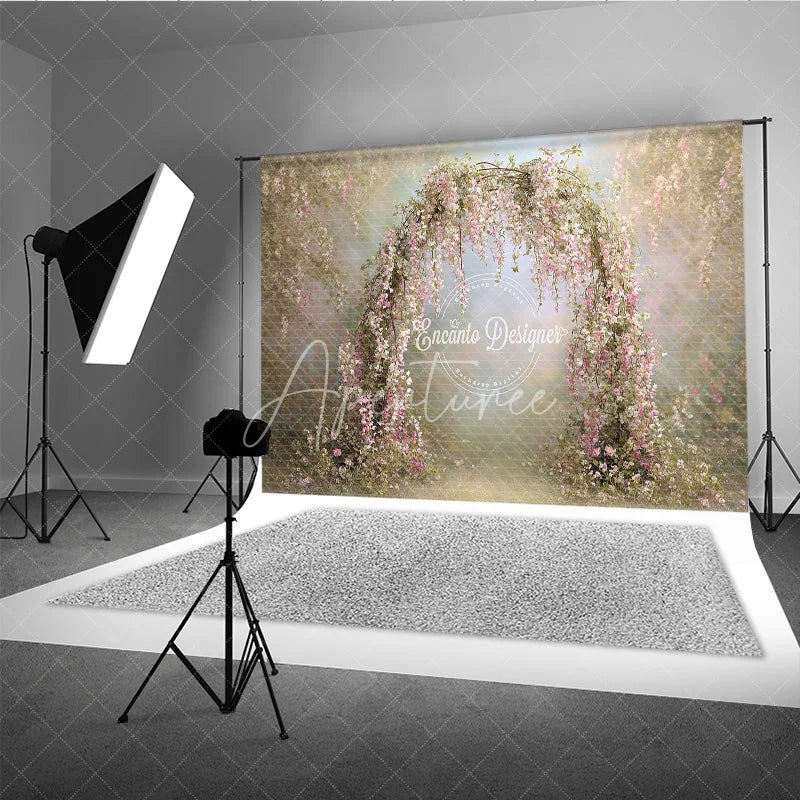 Aperturee - Aperturee Pink Wisteria Floral Arch Backdrop Spring Garden Photo Prop Enchanted Wedding Bridal Shower Decor
