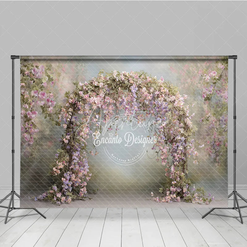 Aperturee - Aperturee Pink Wisteria Floral Arch Backdrop Wedding Garden Photo Prop Spring Purple Flower Bridal Shower Decor