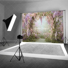 Aperturee - Aperturee Pink Wisteria Floral Archway Backdrop Enchanted Garden Path Spring Wedding Bridal Shower Photo Prop