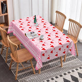 Aperturee - Aperturee Pink with Red Sketch Heart Rectangle Tablecloth Romantic Doodle Border Valentine Anniversary Decor