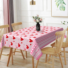 Aperturee - Aperturee Pink with Red Sketch Heart Rectangle Tablecloth Romantic Doodle Border Valentine Anniversary Decor