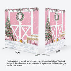 Aperturee - Aperturee Pink Wood Barn Door Christmas Tension Fabric Backdrop