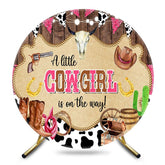 Aperturee - Aperturee Pink Wooden Little Cowgirl Round Baby Shower Backdrop