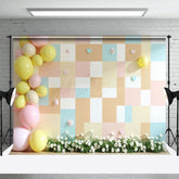 Aperturee - Aperturee Pink Yellow Checkered Balloons Wedding Photo Backdrop