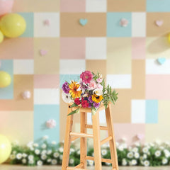 Aperturee - Aperturee Pink Yellow Checkered Balloons Wedding Photo Backdrop