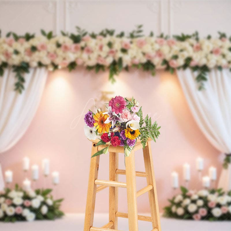 Aperturee - Aperturee Pinky Focal Floral Arch Candles Wedding Backdrop