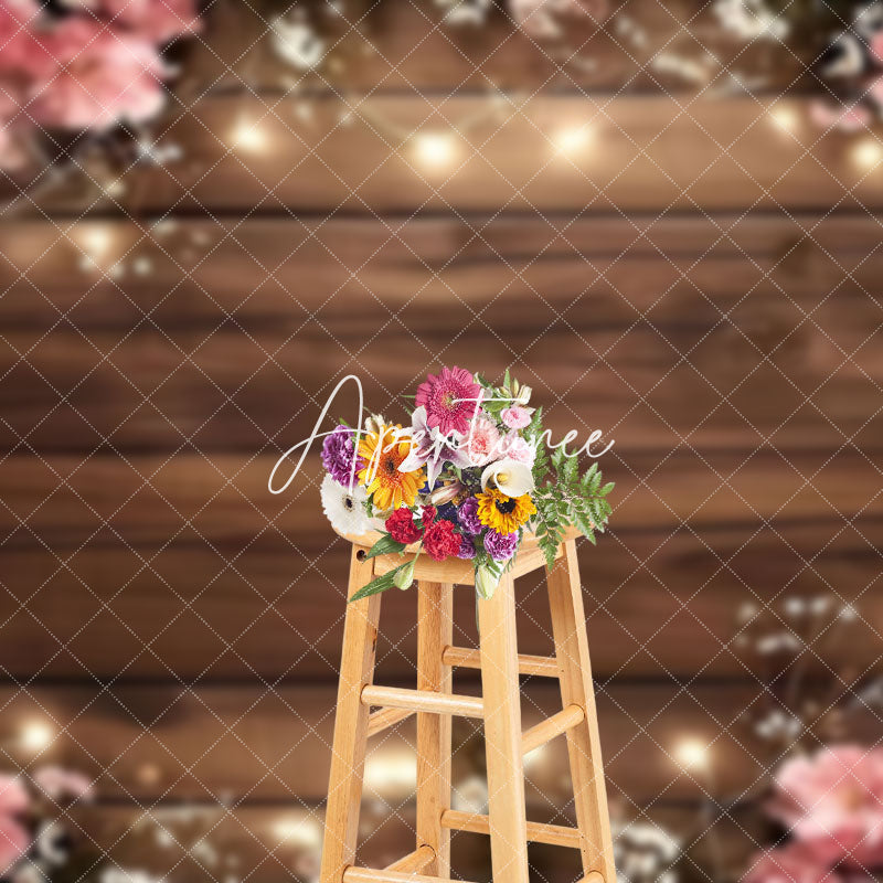 Aperturee - Aperturee Pinky Wooden Lights Floral Sweet Wedding Backdrop