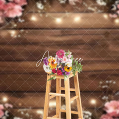 Aperturee - Aperturee Pinky Wooden Lights Floral Sweet Wedding Backdrop