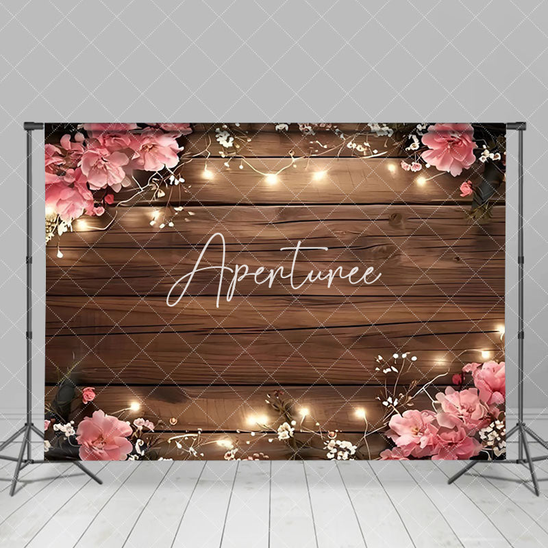 Aperturee - Aperturee Pinky Wooden Lights Floral Sweet Wedding Backdrop