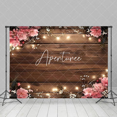 Aperturee - Aperturee Pinky Wooden Lights Floral Sweet Wedding Backdrop