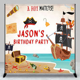 Aperturee - Aperturee Pirate Hoy Mateys Custom Name Birthday Party Backdrop