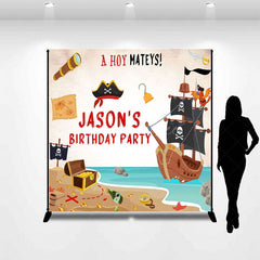 Aperturee - Aperturee Pirate Hoy Mateys Custom Name Birthday Party Backdrop