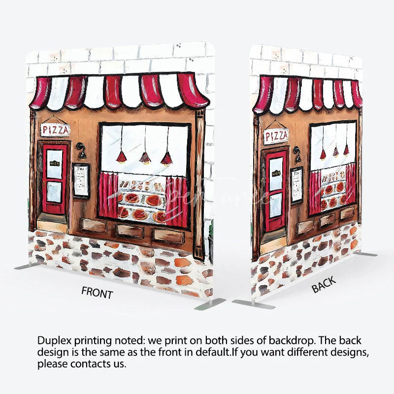 Aperturee - Aperturee Pizza Party Tension Fabric Backdrop Pizzeria Shop Storefront Italian Restaurant Birthday Photo Booth Prop