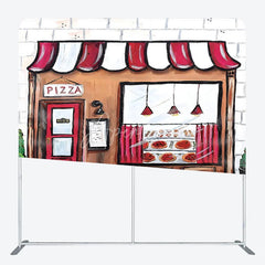 Aperturee - Aperturee Pizza Party Tension Fabric Backdrop Pizzeria Shop Storefront Italian Restaurant Birthday Photo Booth Prop