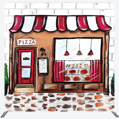 Aperturee - Aperturee Pizza Party Tension Fabric Backdrop Pizzeria Shop Storefront Italian Restaurant Birthday Photo Booth Prop