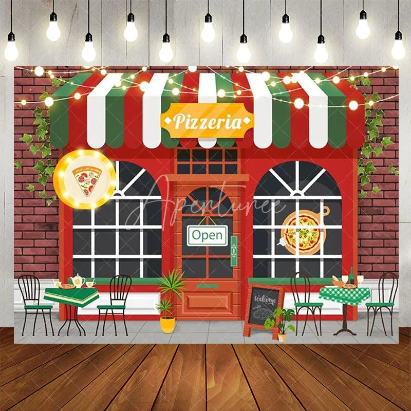 Aperturee - Aperturee Pizzeria Shop Birthday Backdrop Italian Pizza Restaurant Cooking Theme Party Photo Booth Props