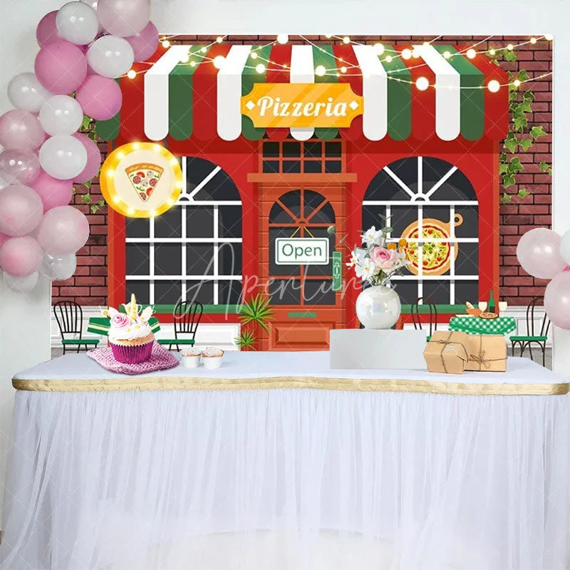 Aperturee - Aperturee Pizzeria Shop Birthday Backdrop Italian Pizza Restaurant Cooking Theme Party Photo Booth Props