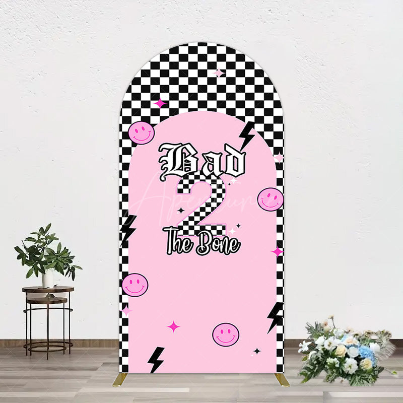 Aperturee - Aperturee Plaid Bad 2 The Bone Pink Birthday Arch Backdrop