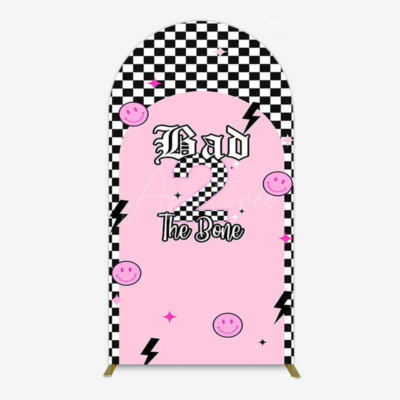 Aperturee - Aperturee Plaid Bad 2 The Bone Pink Birthday Arch Backdrop