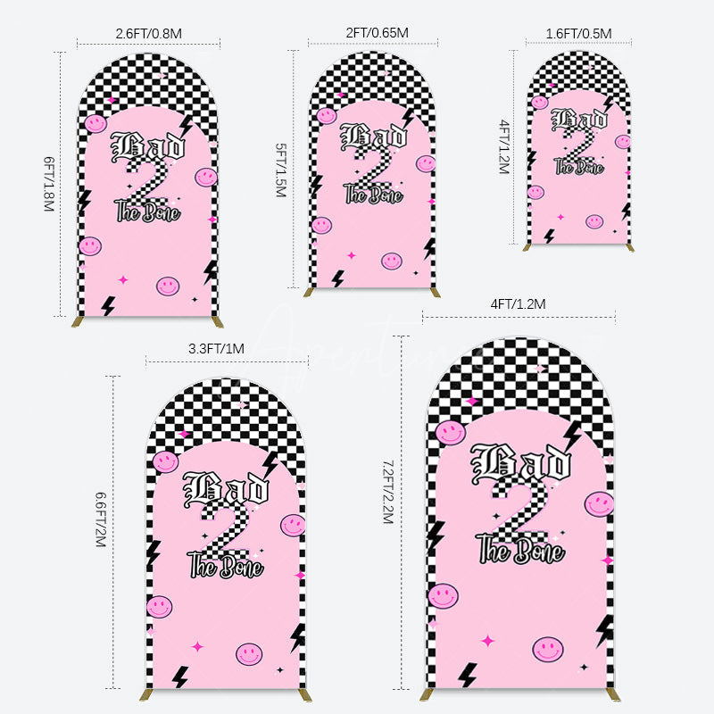 Aperturee - Aperturee Plaid Bad 2 The Bone Pink Birthday Arch Backdrop
