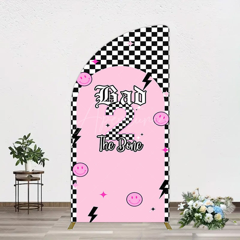 Aperturee - Aperturee Plaid Bad 2 The Bone Pink Birthday Half Moon Arch Backdrop