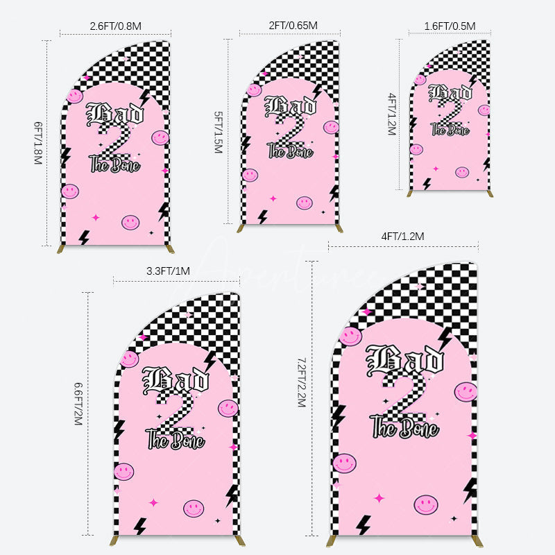 Aperturee - Aperturee Plaid Bad 2 The Bone Pink Birthday Half Moon Arch Backdrop