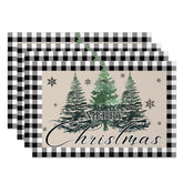 Aperturee - Aperturee Plaid Pine Tree Beige Christmas Set Of 4 Placemats