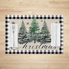 Aperturee - Aperturee Plaid Pine Tree Beige Christmas Set Of 4 Placemats