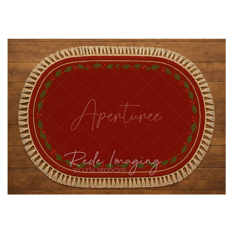 Aperturee - Aperturee Plant Oval Rug Tassels Rubber Floor Mat For Photo