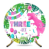Aperturee - Aperturee Plant Pink Dinosaur Three Rex Round Birthday Backdrop