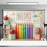 Aperturee - Aperturee Playful Classroom Photography Backdrop with Rainbow Pencils Books and Alphabet for Back to School