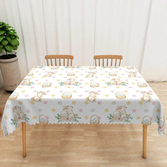 Aperturee - Aperturee Polka Dot Bunny Basket Rectangle Tablecloth Sleeping Rabbit Gold Spot Table Cover Cute Spring Party Decor