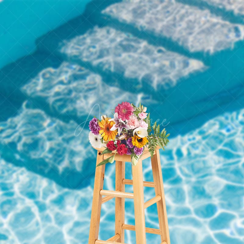 Aperturee - Aperturee Pool Water Bricks Baby Blue Summer Vibe Backdrop